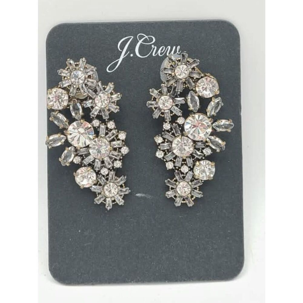 J Crew Clear Crystal Post Clip Statement Earrings NWT